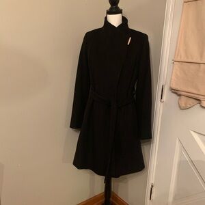 Classic Black Wrap Belted Wool Coat